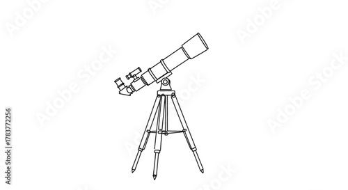 Telescope on tripod for stargazing in minimalist style  