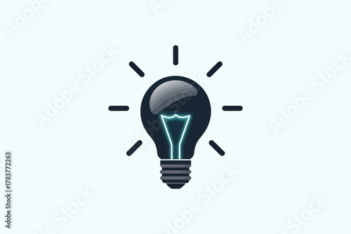 Stylized black lightbulb with glowing blue filament representing creative thinking, innovation, bright ideas, modern concept, energy, inspiration, technology, futuristic design, business innovation