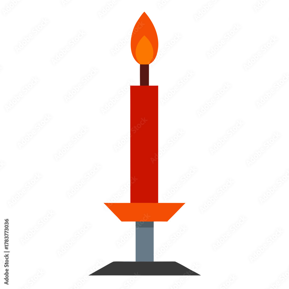 Fototapeta premium Flat design icon of a lit red candle in a holder, warm light glow