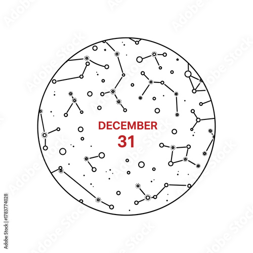 Starry night sky with constellations for December 31 celebration  