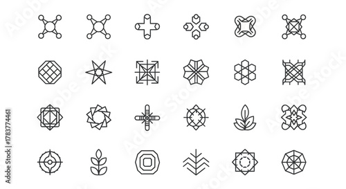 Elegant black outline vector icons featuring abstract geometric and natural shapes, perfect for modern design.