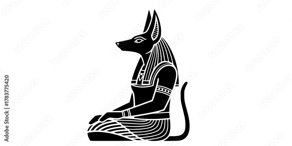 Obraz premium Anubis Jackal God Seated Silhouette Flat Vector Icon
