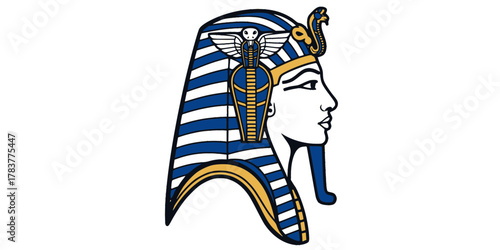 Pharaoh Nemes Headdress Uraeus Minimalist Line Art Vector