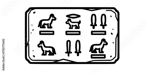 Hieroglyphics Panel Three Simple Symbols Flat Vector Icon