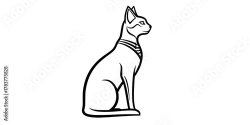 Sacred Cat Bastet Seated Profile Minimalist Line Art Vector