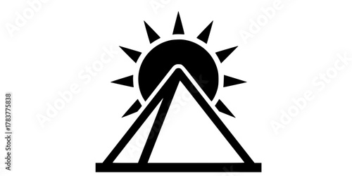 Pyramid and Sun Disk Combined Silhouette Flat Vector Icon