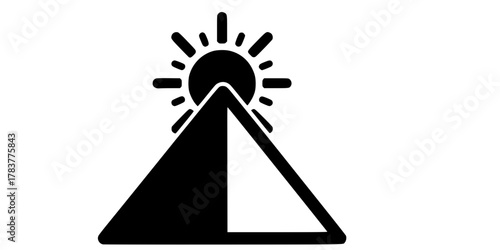 Pyramid and Sun Disk Combined Silhouette Flat Vector Icon