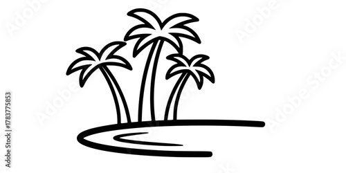 Desert Oasis Palm Trees Simple Line Art Vector Scene