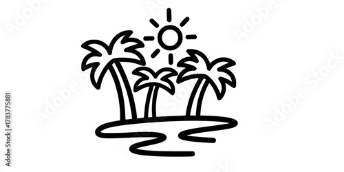 Desert Oasis Palm Trees Simple Line Art Vector Scene