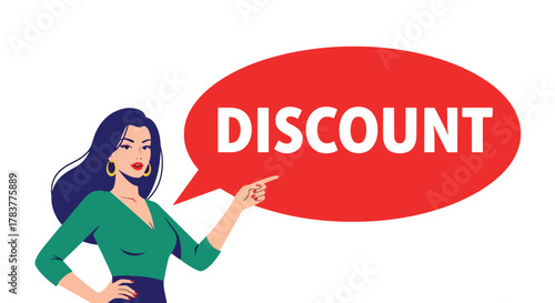 Flat vector shopper tapping giant discount button on ecommerce interface, surrounded by price tags and sale icons. Solid pastel design, ideal for flash sale banners and promo campaigns