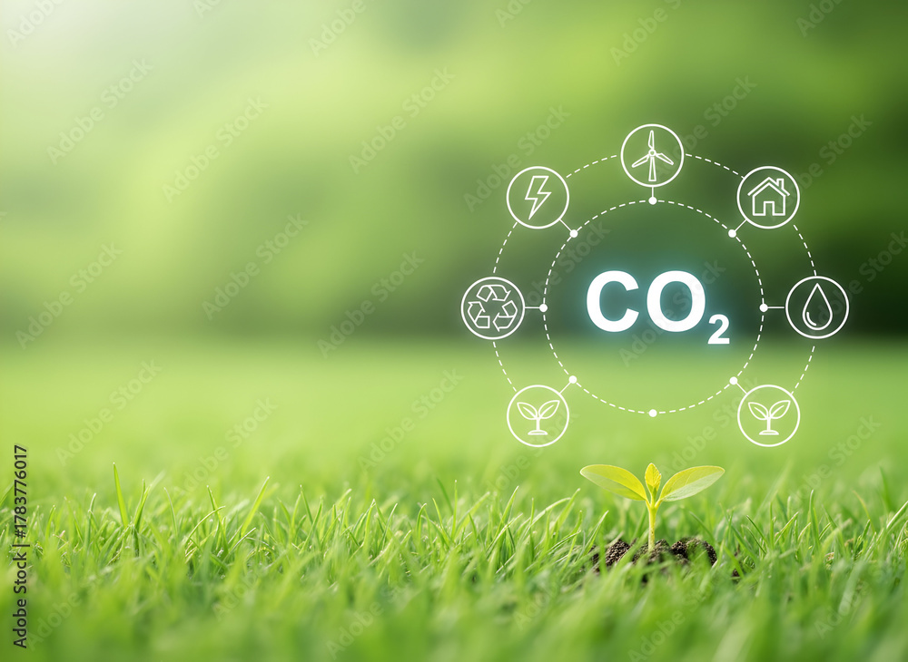 Fototapeta premium Promote sustainability and reduce CO2 emissions with this vibrant seedling!