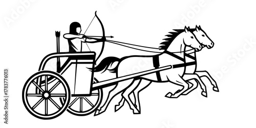 Egyptian Chariot Dynamic Motion Simple Line Art Vector