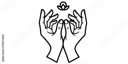 Hands Performing Offering Ritual Minimalist Line Art Vector