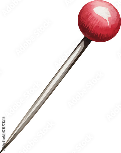 Sewing pin with red head needle accessory for dressmaking