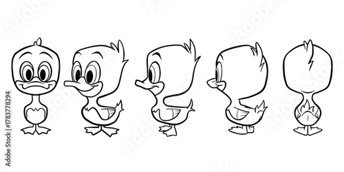 Cute Duck Icon Set Different Poses Cartoon Character Vector Illustration
