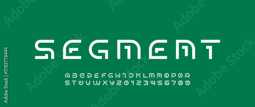 Modern font bold alphabet from segment thick line, technology style letters, and numbers, vector illustration 10EPS