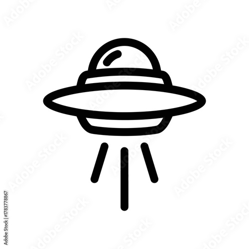 Iconic Flying Saucer Icon with Emitting Light Beams.
