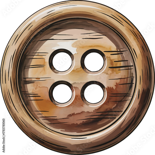 Wooden button with four holes sewing accessory and decoration