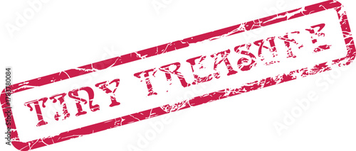 Distressed red rectangular rubber stamp features the unique text Tiny Treasure in a bold font