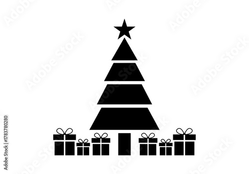 Silueta de árbol de navidad con regalos