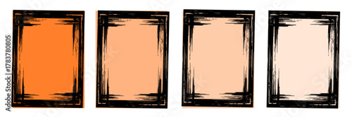 Set of Four Grunge Distressed Vector Frames with Scratchy Black Border and Orange Gradient Background