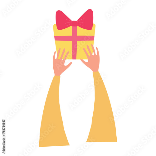 One of three kings hands with gift isolated on transparent background. Hand drawn flat vector illustration. Epiphany, Three Kings Day, Christmas design element, holiday clip art