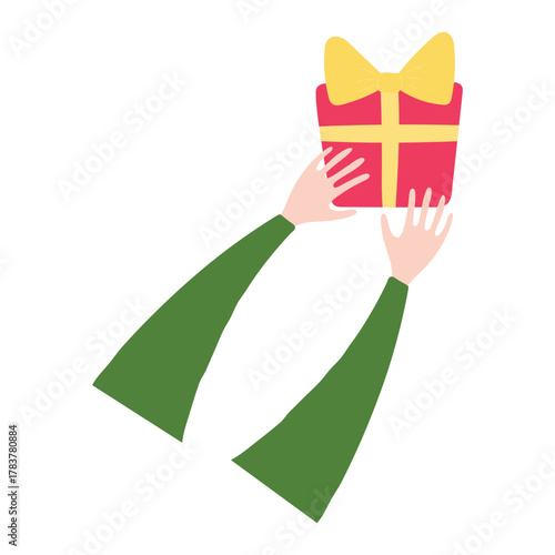 One of three kings hands with gift isolated on transparent background. Hand drawn flat vector illustration. Epiphany, Three Kings Day, Christmas design element, holiday clip art