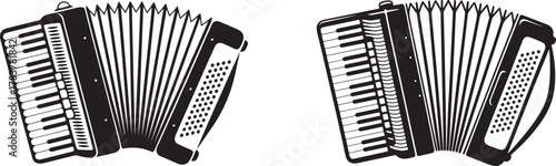 Black Accordions with Bellows and Keyboard Keys Classical Instrument Simple Icon
