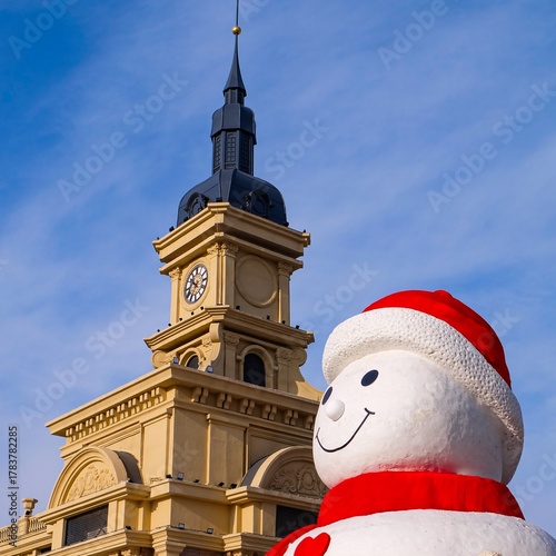 The giant snowman at Harbin Musical Park, landmark of the city