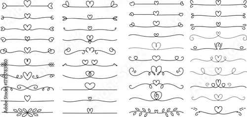 Heart Dividers Flourishes Line Elements Ornamental Decorations Border Illustration