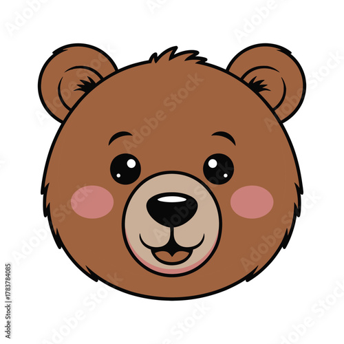 A cute cartoon bear face illustration with big eyes and rosy cheeks.
