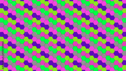 Vibrant Hexagon Pattern Background with Purple Green Pink and Gray Tones Seamless and Modern Design for Digital Art and Creative Projects