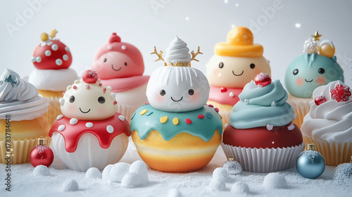 Cute Christmas Pastries and Candies in a Winter Wonderland Setting