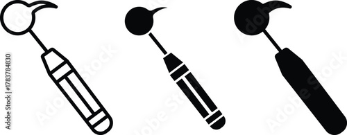 Dental Explorer Probe Icon. Examination, Diagnosis, and Checkup Tool or Vector Silhouette and Pictogram..eps