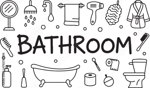 Bathroom Objects Hand Drawn Illustration for Interior Decoration and Hygiene