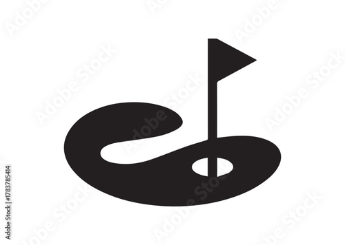 Golf course with flag icon, Golf course with flag solid vector