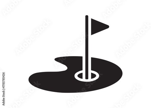 Golf course with flag icon, Golf course with flag solid vector