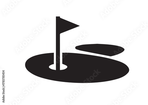 Golf course with flag icon, Golf course with flag solid vector