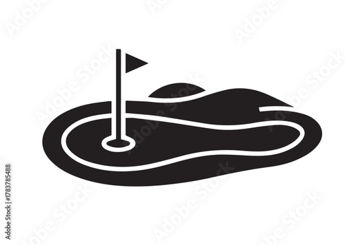 Golf course with flag icon, Golf course with flag solid vector