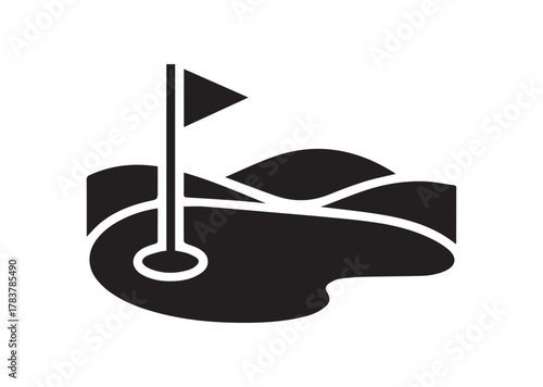 Golf course with flag icon, Golf course with flag solid vector