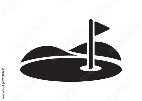 Golf course with flag icon, Golf course with flag solid vector