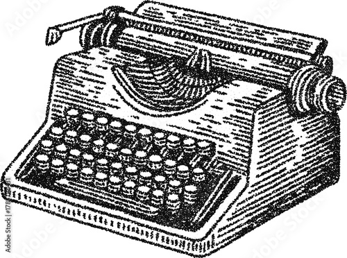 Vintage typewriter with mechanical keys stipple engraving retro vector 