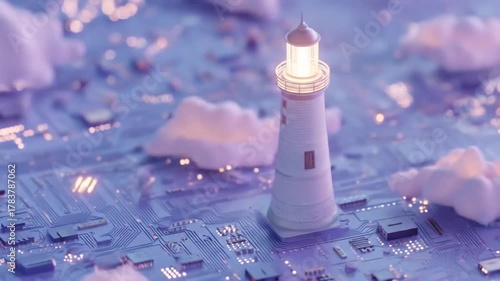 Lighthouse on digital circuitry concept of guidance technology and innovation