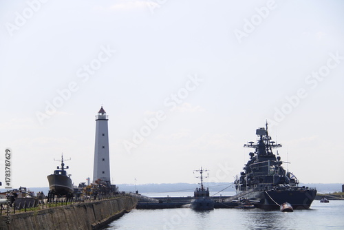 lighthouse and ships in Kronstadt