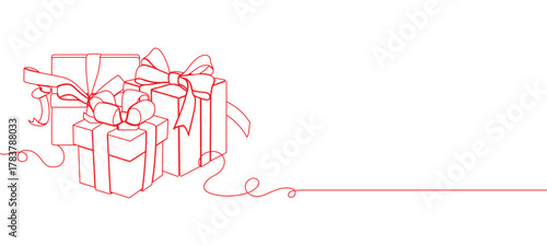 Christmas gifts with red line art style
