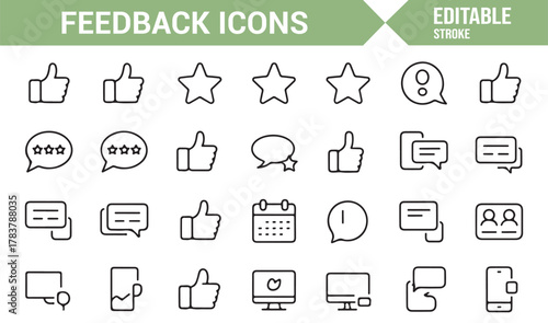 Outline Review Icons – Minimal Editable Stroke Vector Collection for Customer Experience and Rating