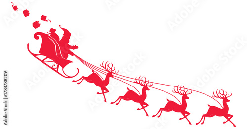 Red christmas santa claus sled with gifts