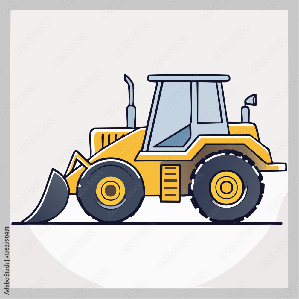 Fototapeta premium Front Three Quarter View of a Yellow Bulldozer Icon with Large Blade in Vector Style