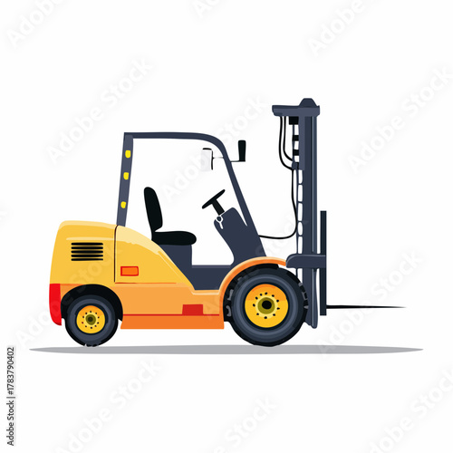 Compact Heavy Duty Forklift Side View Vector Icon with Lifted Pallet Tines for Industrial Use