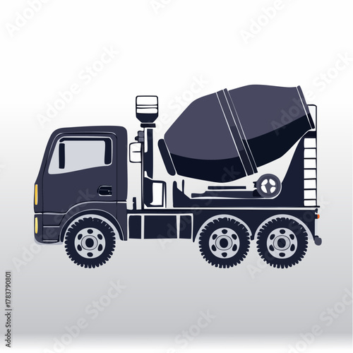 Vector Illustration of a Truck Mounted Concrete Mixer with Compact Dual Unit Chassis